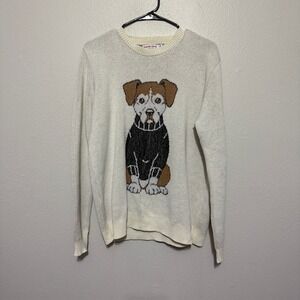 Sweaterhound Boxer Dog Crewneck Sweater Cream Recycled Cotton Blend XL